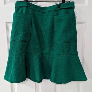 Maeve For Anthropologie, Size 6 Wool Blend Kelly Green Skirt, Ruffle Holiday‎